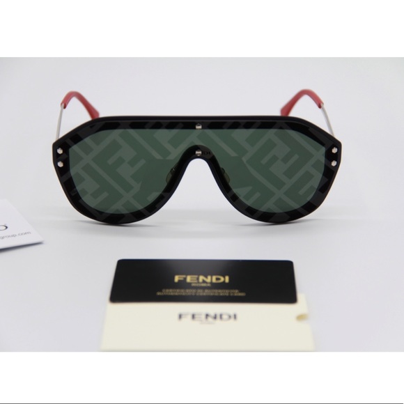 NEW FENDI FF M0039/G/S 807 BLACK SHIELD SUNGLASSES - Picture 3 of 11